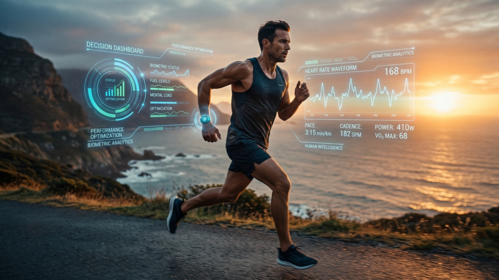 How to choose the best wearable fitness tracker. Scene of a runner in motion at sunrise representing human performance.
