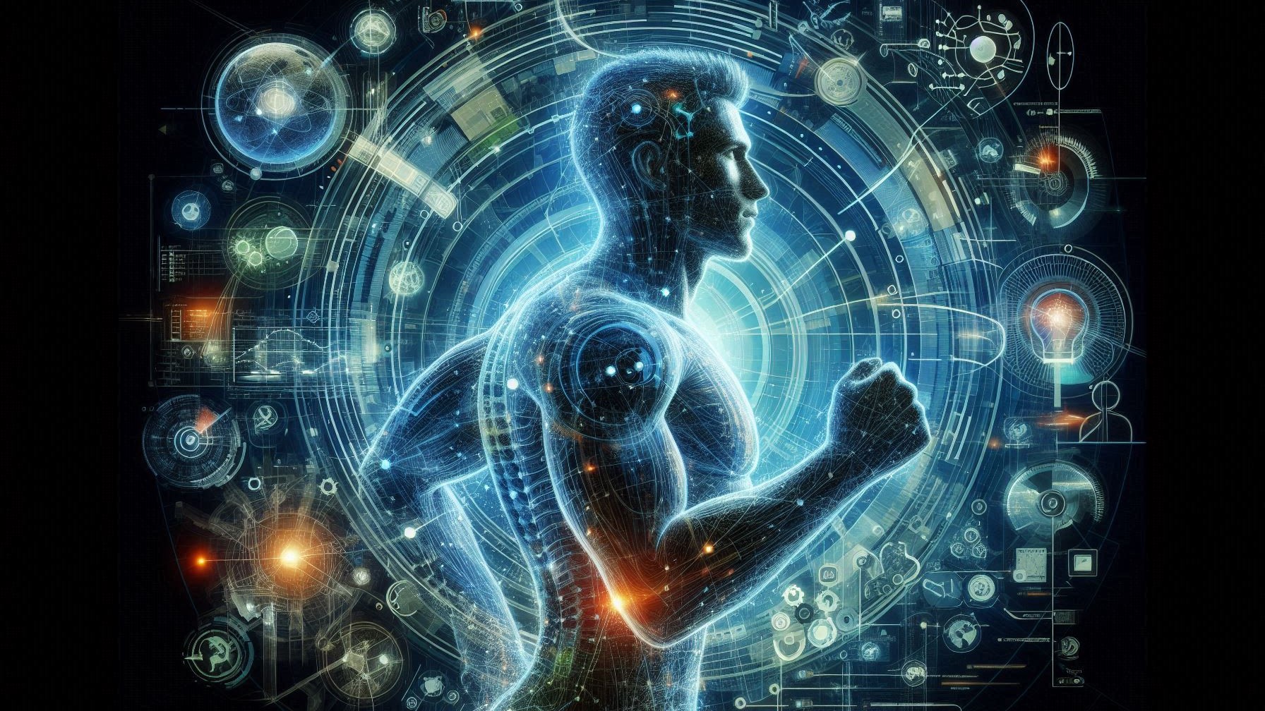 futuristic image of man with wearable technology