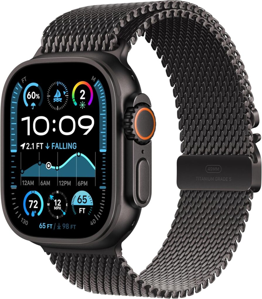 Apple Watch Ultra 2 [GPS + Cellular 49mm] Smartwatch, Sport Watch with Black Titanium Case with Black Titanium Milanese Loop - Medium. Fitness Tracker, Precision GPS, Action Button, Carbon Neutral 