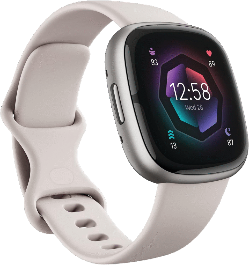 Fitbit Sense 2 Advanced Health and Fitness Smartwatch with Tools to Manage Stress and Sleep, ECG App, SpO2, 24/7 Heart Rate and GPS, Lunar White/Platinum, One Size (S & L Bands Included) .
