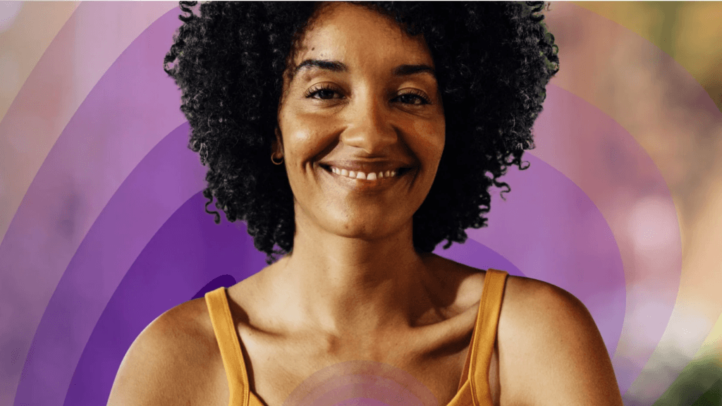 hero image - happy woman wearing Apollo 2.0 device showing good vibrations - no text