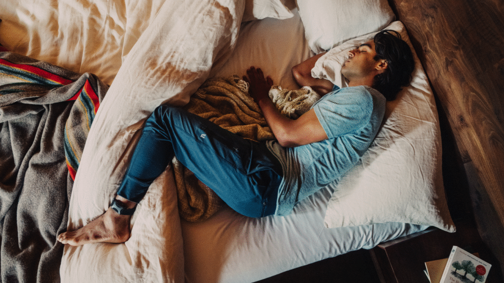 Apollo Wearable on Ankle Man Sleeping