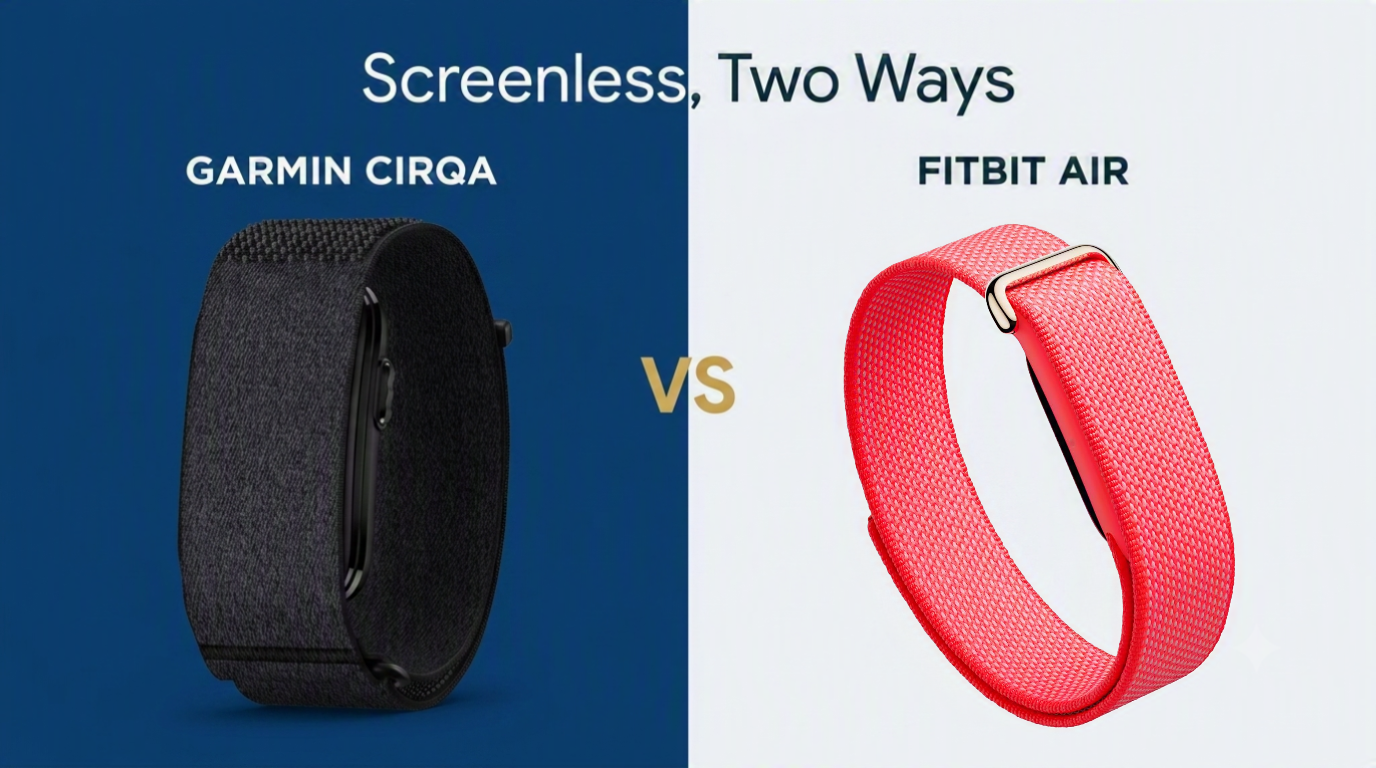 Garmin CIRQA vs Fitbit Air screenless fitness tracker comparison